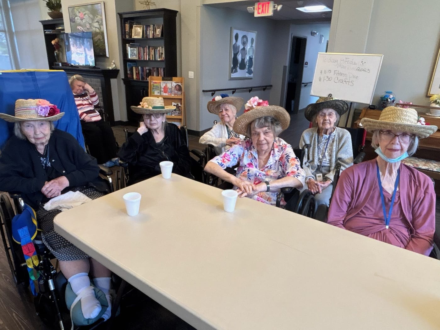 Residents seated together at a table