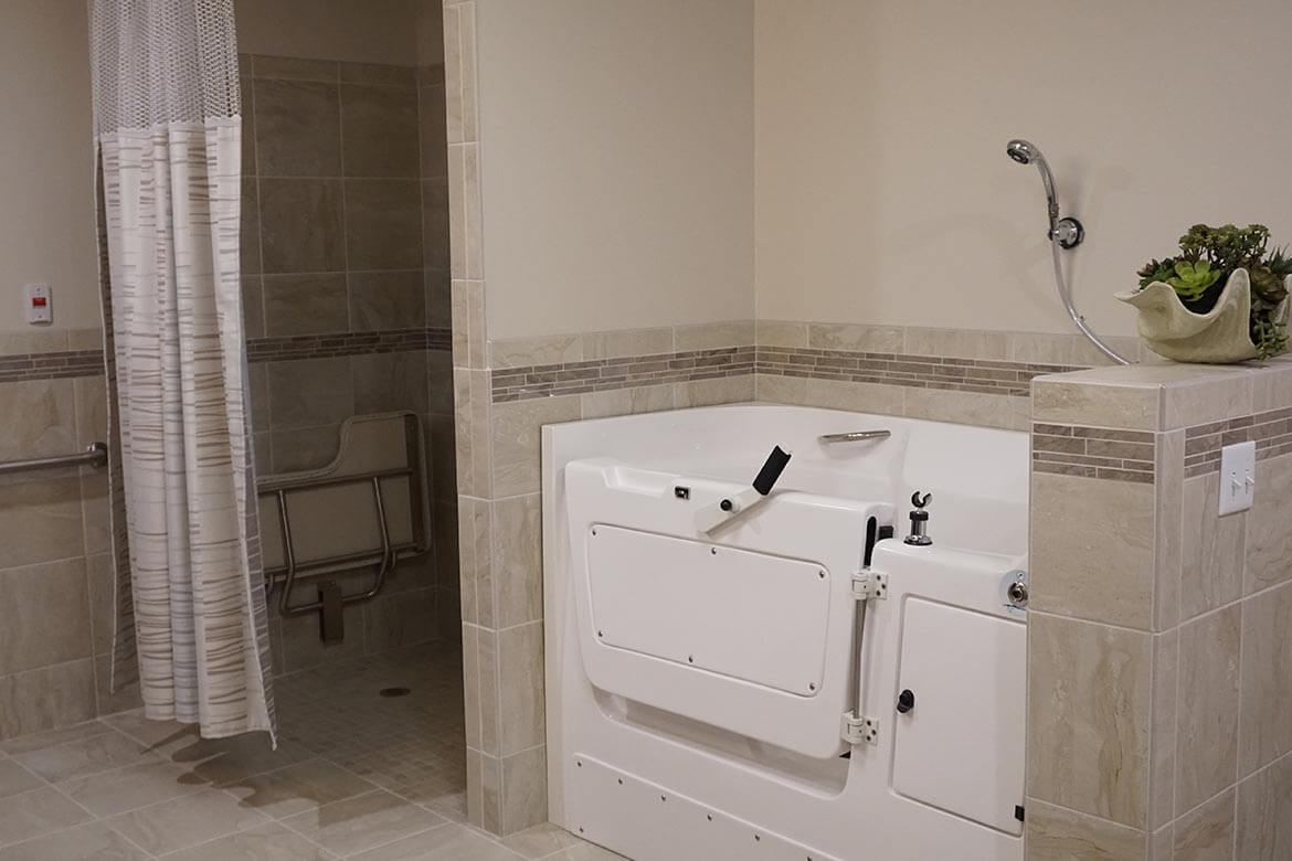 On-site spa with easy-access soaking tub and walk-in shower.