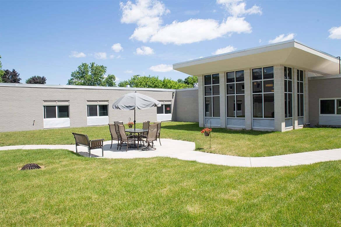 Secure outdoor courtyard is a favorite of residents.