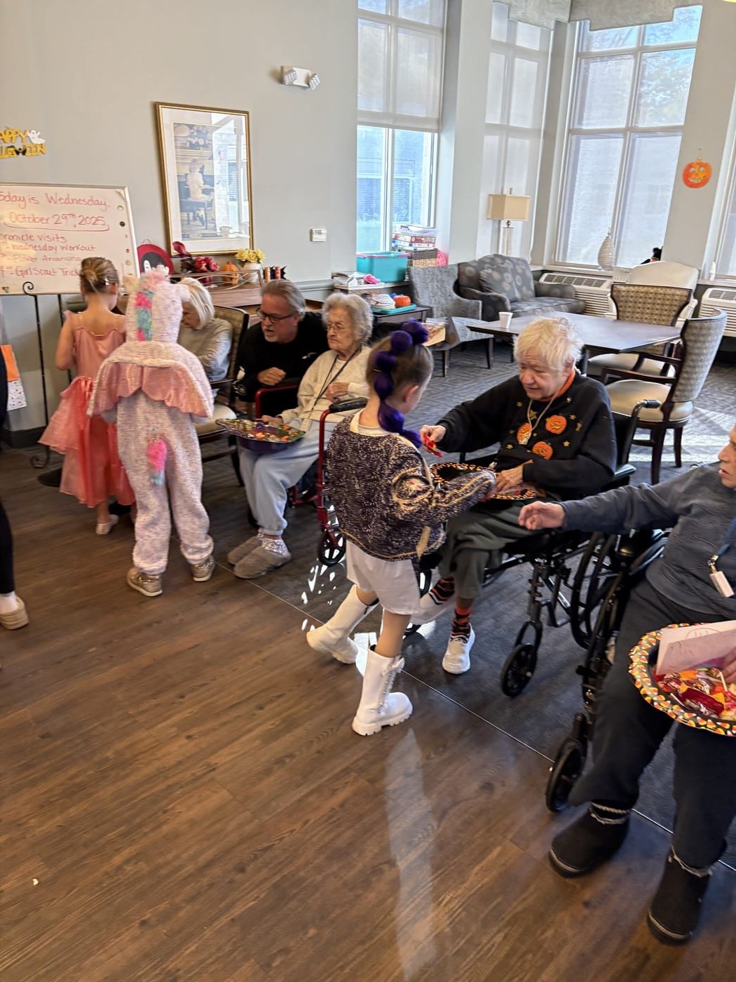 Residents enjoying activities with children